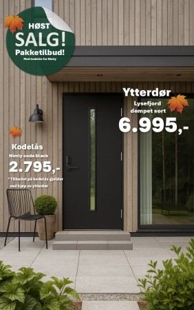 YTTERDØR LYSEFJORD DEMPET SORT - KAMPANJE NÅ KR.6.995,-