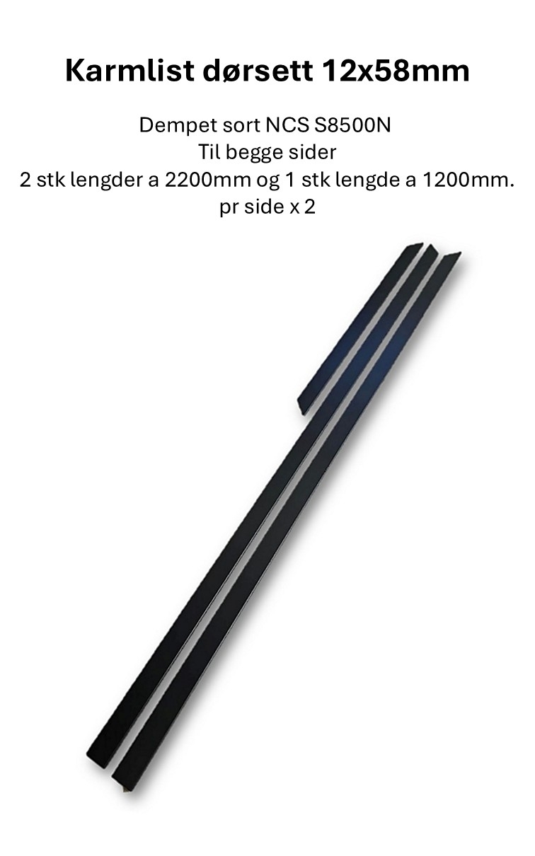Karmlist dørsett 12x58mm dempet sort - begge sider